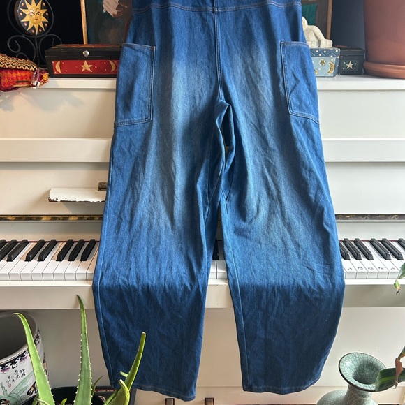 Halara Flex Denim Overalls Size M V-Neck Stretch Boho Casual Utility Jumpsuit - Picture 4 of 15
